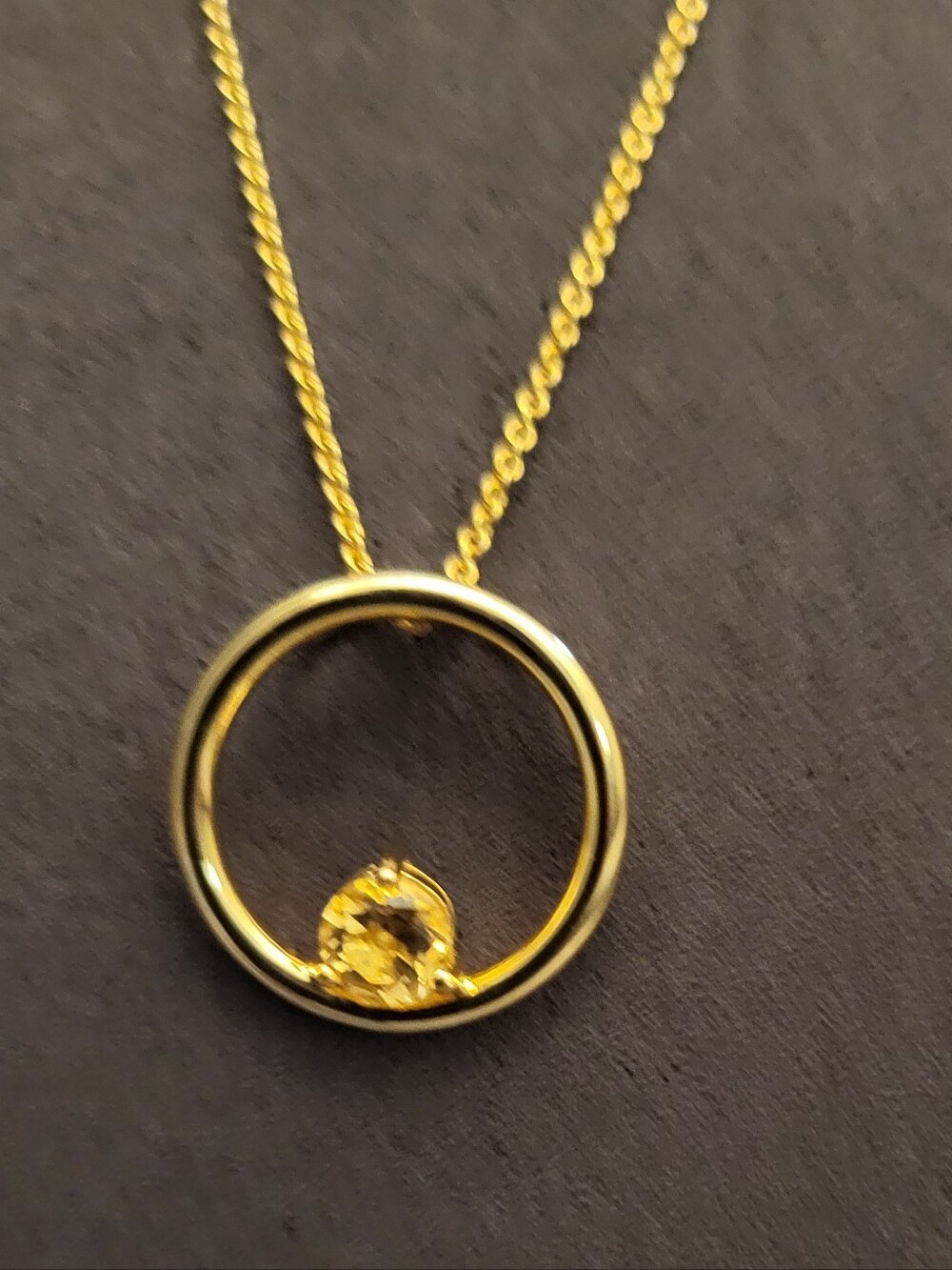 Gold Over Sterling Silver Circle Pendant Necklace with Citrine Stone